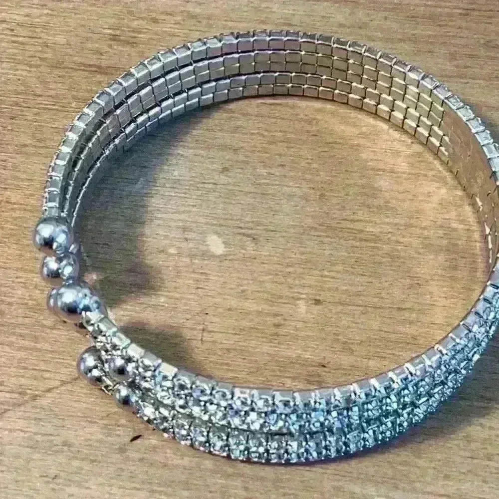 Vintage Silver Rhinestone Stretch Cuff